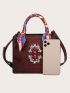 Twilly Scarf & Rhinestone Decor Satchel Bag