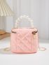 Mini Faux Pearl Decor Quilted Chain Satchel Bag