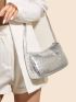 Mini Metallic Crocodile Embossed Baguette Bag