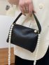 Litchi Embossed Faux Pearl Decor Bucket Bag