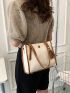 Contrast Binding Button Decor Shoulder Tote Bag