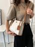 Contrast Binding Button Decor Shoulder Tote Bag