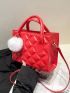 Quilted Square Bag With Pop-pom Bag Charm