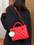 Quilted Square Bag With Pop-pom Bag Charm