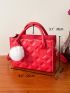 Quilted Square Bag With Pop-pom Bag Charm