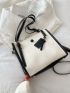 Contrast Binding Button Decor Bucket Bag