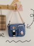 Cartoon & Buckle Decor Canvas Crossbody Bag