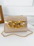 Mini Chain Decor Crocodile Embossed Flap Square Bag