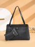 Geometric Print Metal Decor Shoulder Tote Bag With Coin Purse