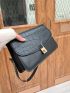 Crocodile Embossed Twist Lock Chain Flap Square Bag