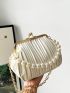 Mini Pleated Faux Pearl Decor Kiss Lock Satchel Bag