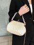 Mini Pleated Faux Pearl Decor Kiss Lock Satchel Bag