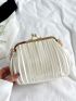 Mini Pleated Faux Pearl Decor Kiss Lock Satchel Bag