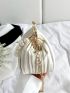 Mini Pleated Faux Pearl Decor Kiss Lock Satchel Bag