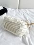 Mini Pleated Faux Pearl Decor Kiss Lock Satchel Bag