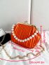 Mini Pleated Faux Pearl Decor Kiss Lock Satchel Bag