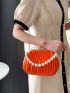 Mini Pleated Faux Pearl Decor Kiss Lock Satchel Bag