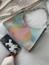 Tie Dye Litchi Embossed Chain Decor Baguette Bag