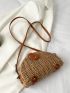 Studded Decor Snap Button Straw Bag