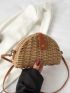 Studded Decor Snap Button Straw Bag