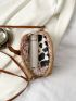 Studded Decor Snap Button Straw Bag