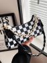 Checkered Pattern Chain Baguette Bag