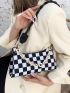 Checkered Pattern Chain Baguette Bag