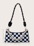 Checkered Pattern Chain Baguette Bag