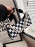 Checkered Pattern Chain Baguette Bag