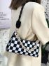 Checkered Pattern Chain Baguette Bag