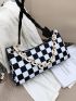 Checkered Pattern Chain Baguette Bag