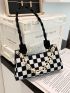 Checkered Pattern Chain Baguette Bag