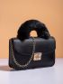 Minimalist Fluffy Strap Flap Square Bag