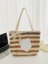 Bow Decor Colorblock Straw Bag