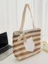 Bow Decor Colorblock Straw Bag