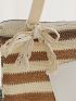 Bow Decor Colorblock Straw Bag