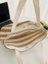 Bow Decor Colorblock Straw Bag