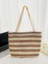 Bow Decor Colorblock Straw Bag