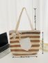 Bow Decor Colorblock Straw Bag