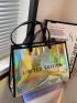 Holographic Letter Graphic Shoulder Tote Bag