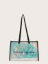 Holographic Letter Graphic Shoulder Tote Bag