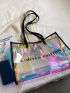 Holographic Letter Graphic Shoulder Tote Bag