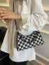 Two Tone Checkered Pattern Chain Baguette Bag