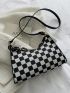 Two Tone Checkered Pattern Chain Baguette Bag