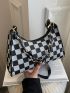 Two Tone Checkered Pattern Chain Baguette Bag