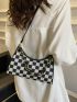 Two Tone Checkered Pattern Chain Baguette Bag