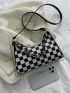 Two Tone Checkered Pattern Chain Baguette Bag