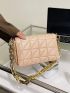 Quilted Pattern Chain Flap Square Bag