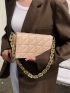 Quilted Pattern Chain Flap Square Bag