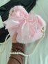 Mini Bow Decor Faux Pearl Beaded Fluffy Heart Shaped Novelty Bag